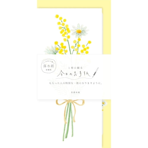 Furukawa Shiko Letter Set, Today's Letter, 4 pieces of stationery, 2 vertical envelopes, Mimosa Bouquet LIK36