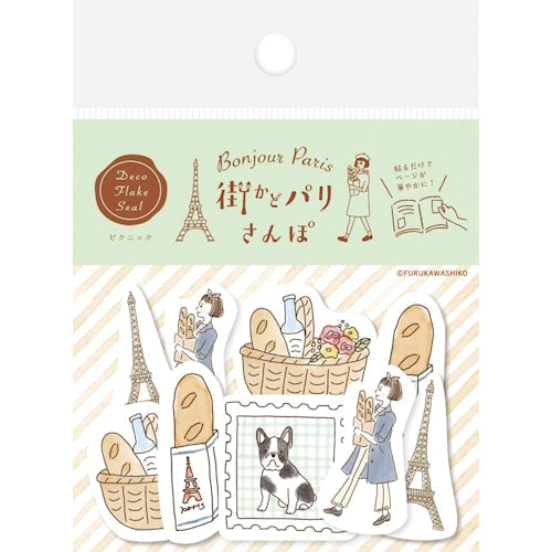 Furukawa Shiko Stickers, Washi Flake Stickers, 5 Patterns, 4 each, Total of 20 pieces, Picnic Town Kado Paris Stroll QSA205