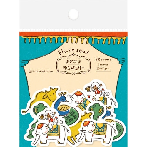 Furukawa Shiko 스티커, 와시 플레이크 스티커, 5 개의 패턴, 각각 4 장, 총 20 장, 동물 namaste 유루 인도 QSA209