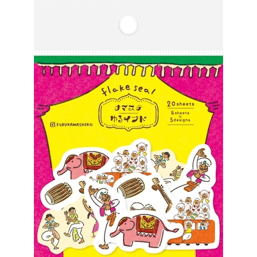 Furukawa Shiko 스티커, 와시 플레이크 스티커, 5 개의 패턴, 각각 4 장, 총 20 장, 모두 Namaste Yuru India QSA212