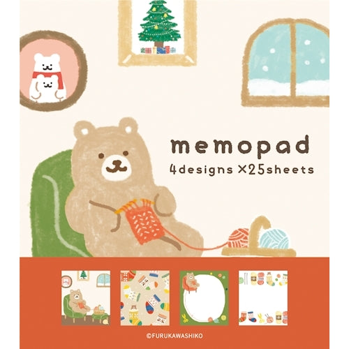 Furukawa Shiko Memo Pad Memo Pad 100 sheets (assorted 4 patterns) Amimono Bear LM292
