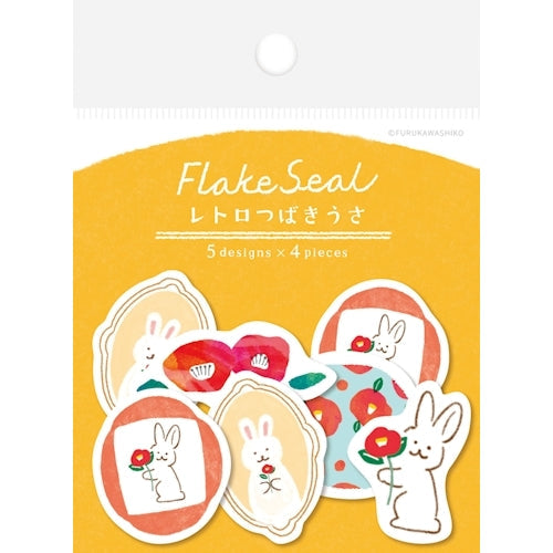 Furukawa Shiko Washi Flake 스티커, 와시 플레이크 스티커, 5 개의 패턴, 각각 4 장, 총 20 장, 레트로 츠바키 토끼 QSA256